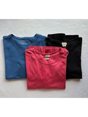 L.L. Bean Women's Cap Sleeve 100% Cotton T-Shirts 3-Pack - Black, Blue, Pink